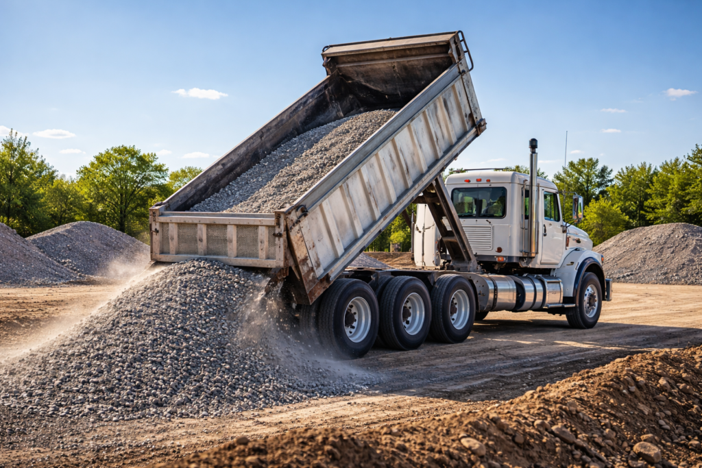 Dump truck hauling gravel